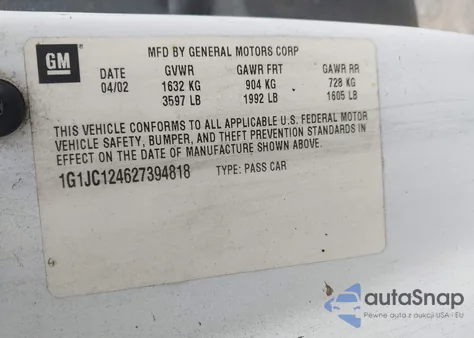 2002 Chevrolet Cavalier from USA, damaged, VIN 1G1JC124627394818